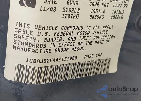 2004 Saturn Ion 2 from USA, damaged, VIN 1G8AJ52F44Z151080